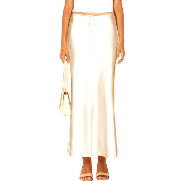 Dresses & Skirts - Satin Maxi Skirt Elegant Flowy A-Line Drawstring Waist Casual Formal Wear